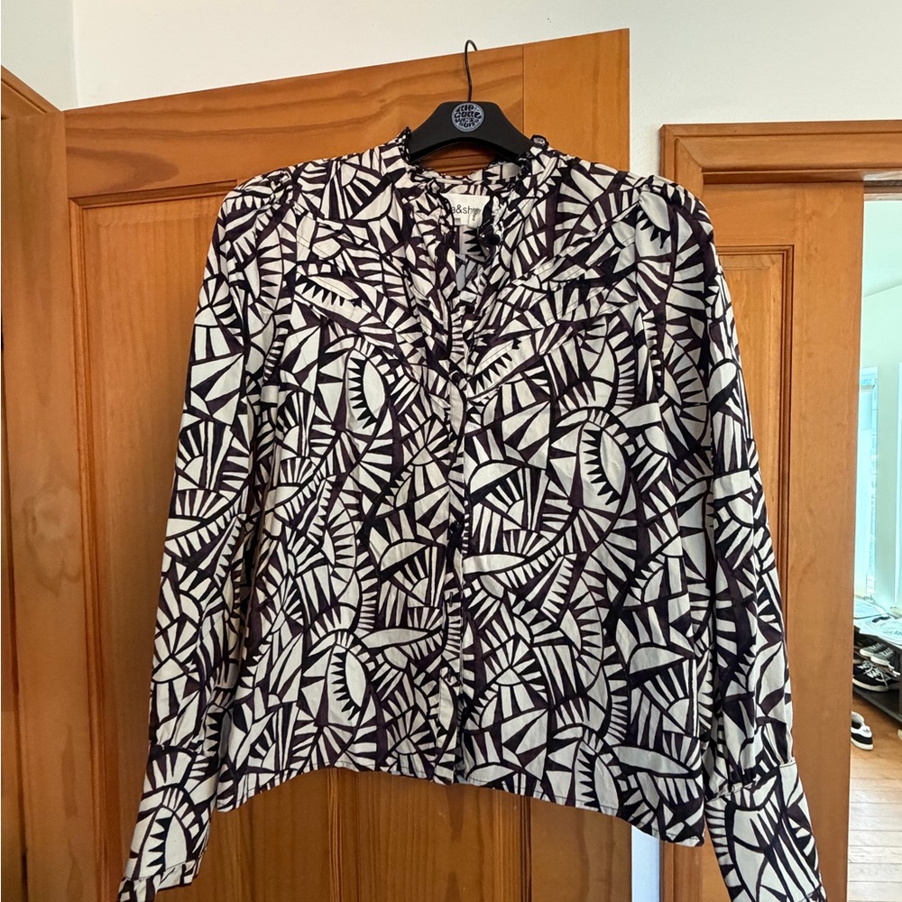 ba&sh Black and White Geometric Blouse